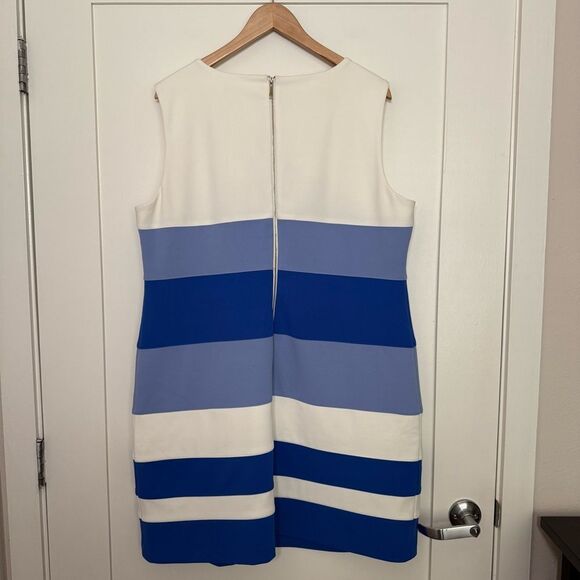 Tommy Hilfiger Sheath Dress Sz 18 Blue Striped Back Zip Stretch Nautical Career - Picture 4 of 10